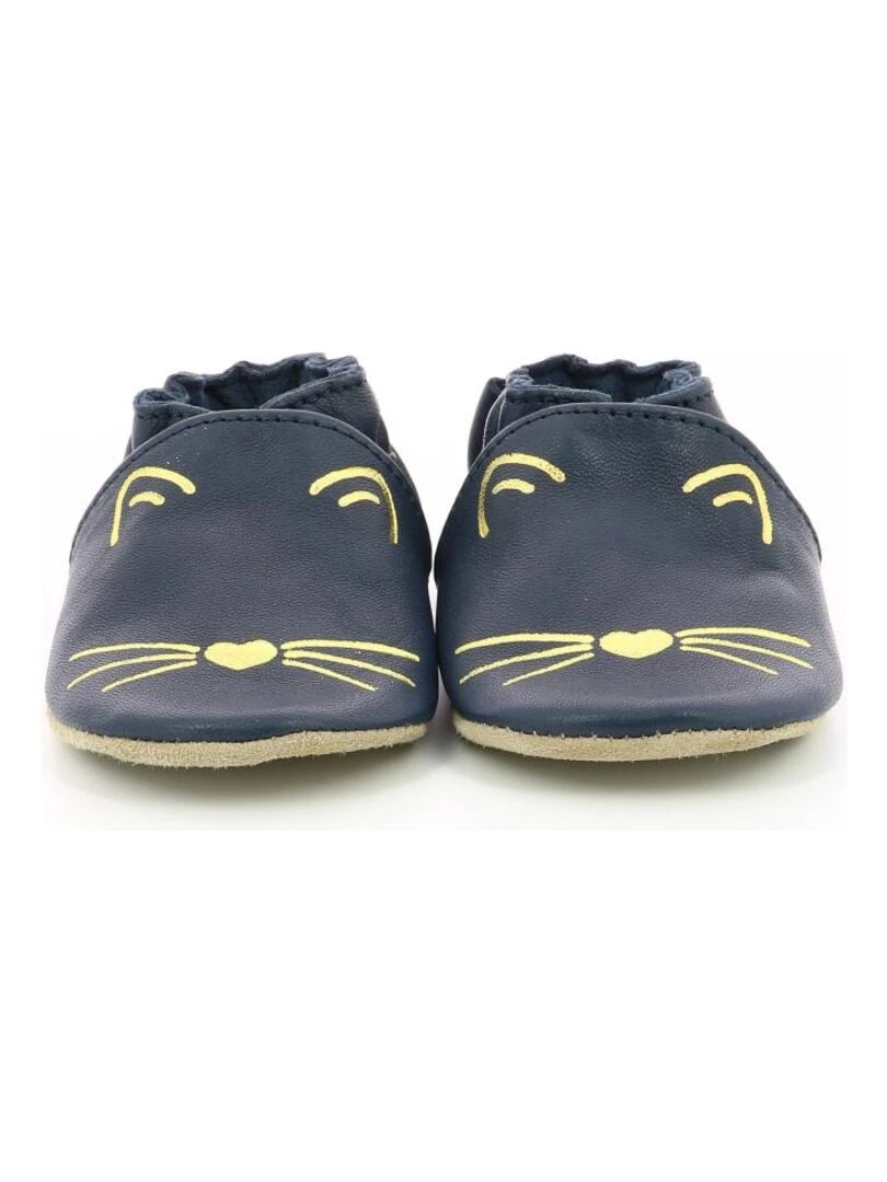 Coffret Chausson Cuir Bebe Robeez Goldy Cat   Bleu marine