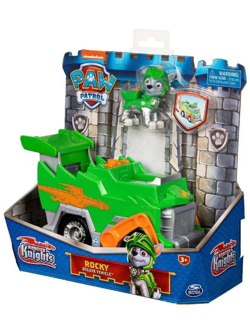 VÉHICULE ET FIGURINE PAT'PATROUILLE (PAW PATROL) RESCUE KNIGHTS : Véhicule de recyclage de Rocky   N/A