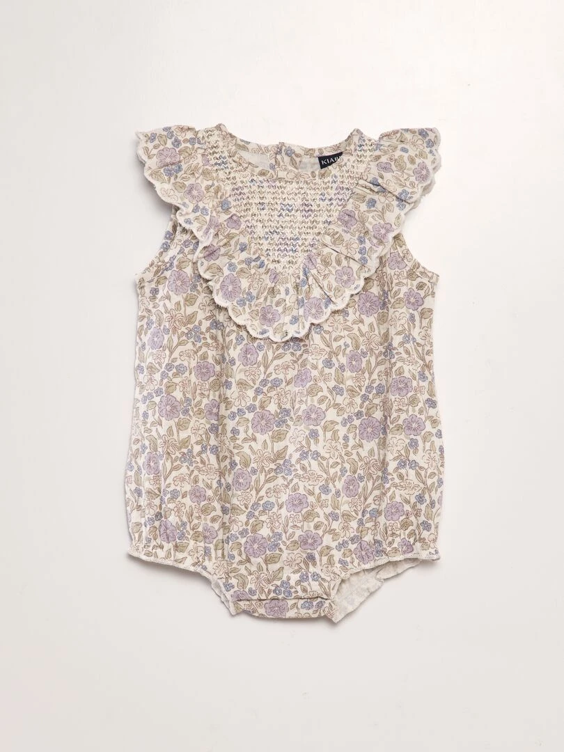 Barboteuse en gaze de coton avec volants Fleuri