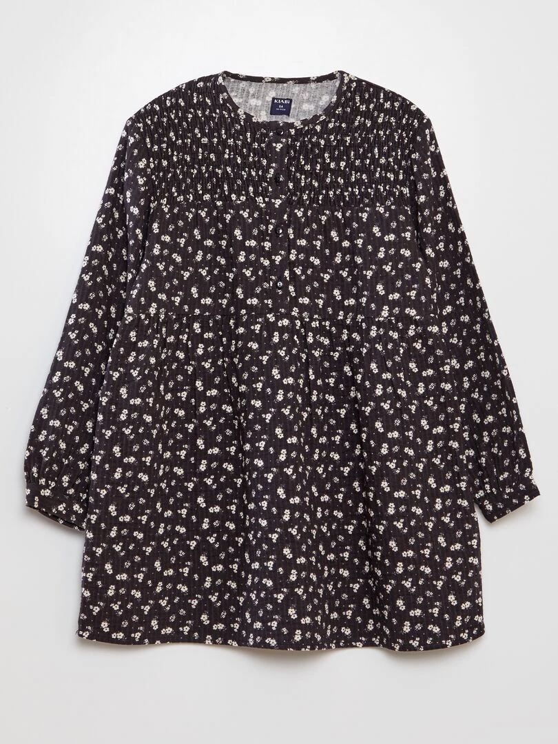 Robe en maille gaufrée fleurie Noir