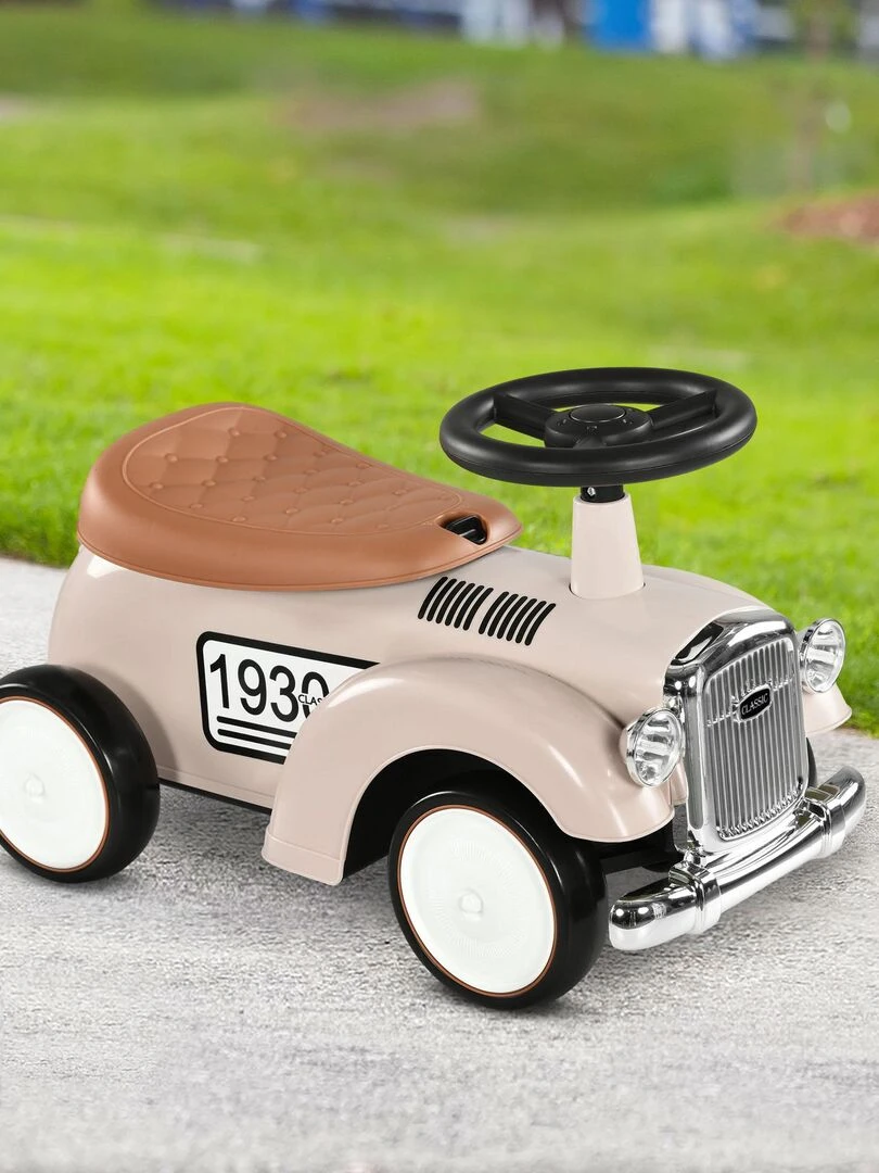 Porteur enfant voiture de collection rétro coffre butée arrière klaxon beige Beige