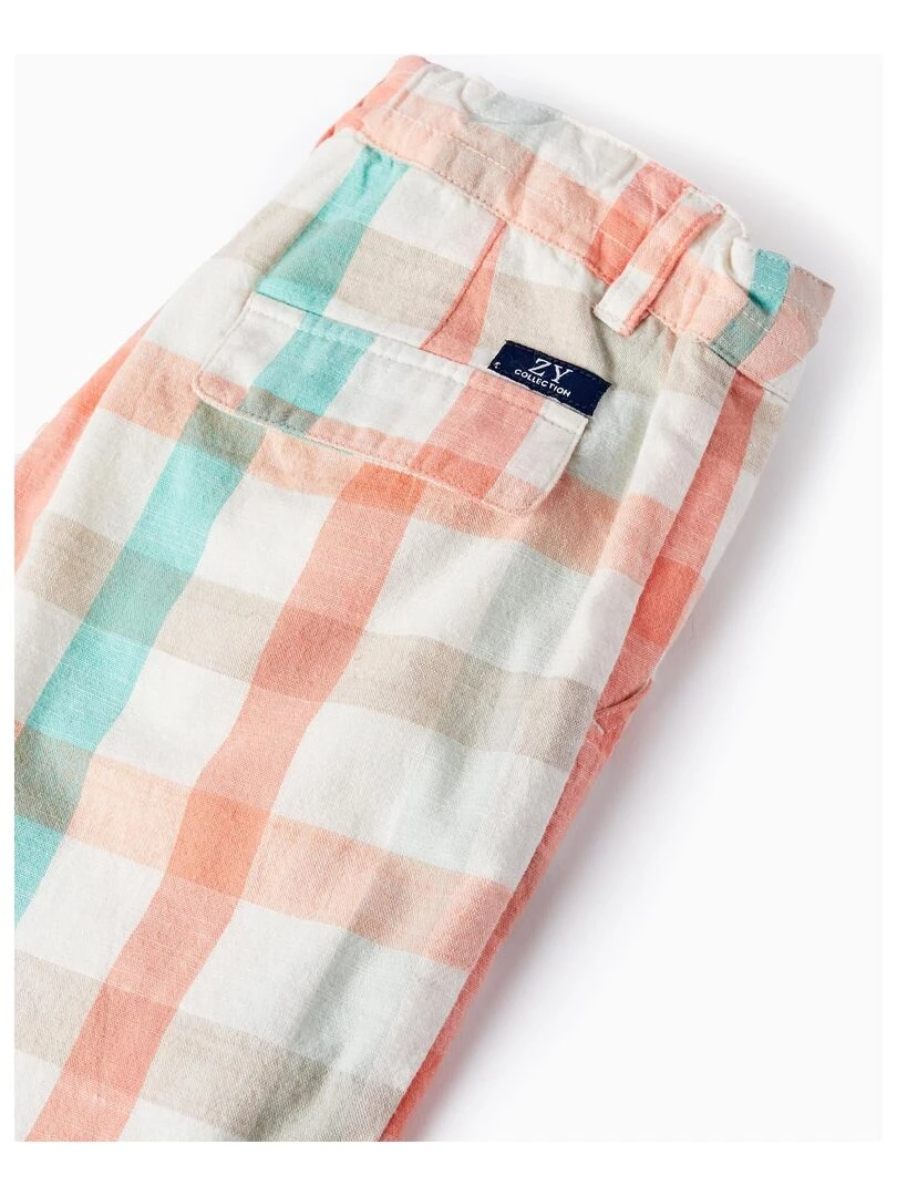 Shorts En Coton À Carreaux Pour Garçon   Blanc