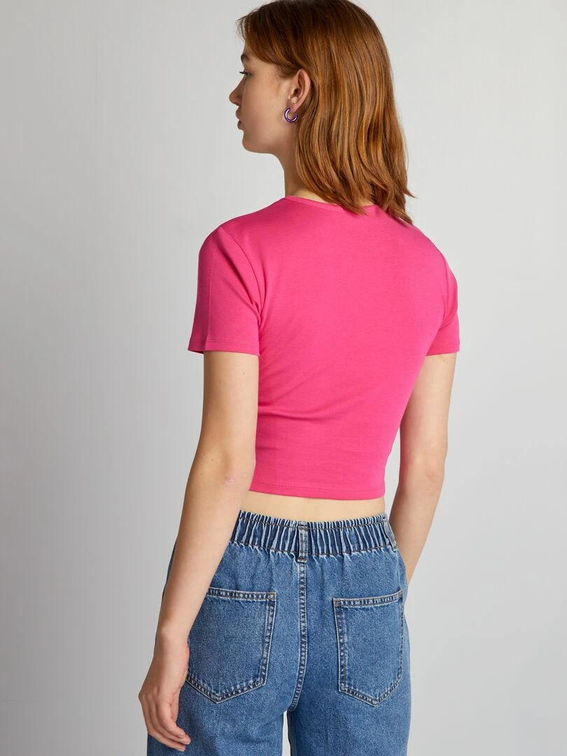 Crop top en jersey avec imprimé 'NYC'   Rose