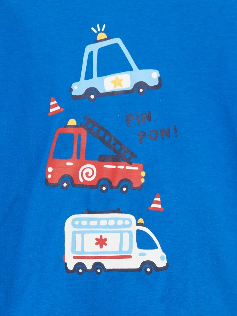 Pyjama court short + t shirt 'pompiers' 2 pièces Bleu