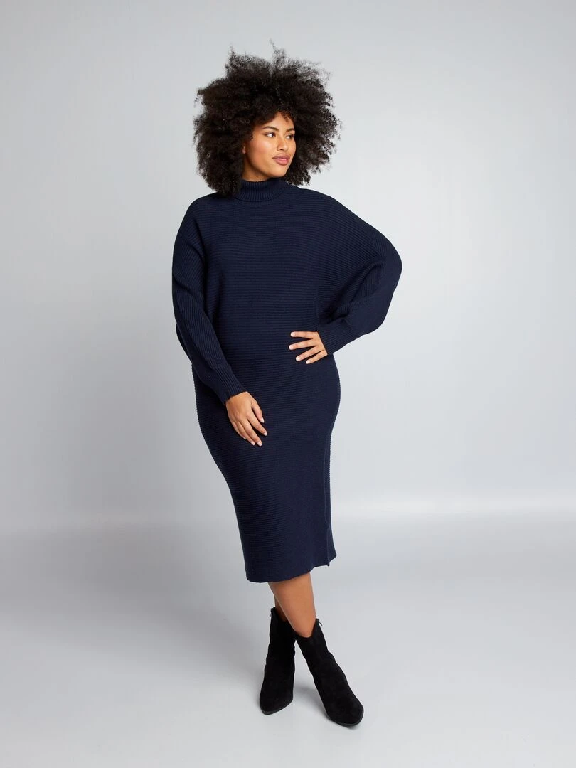 Robe longue à col roulé bleu marine