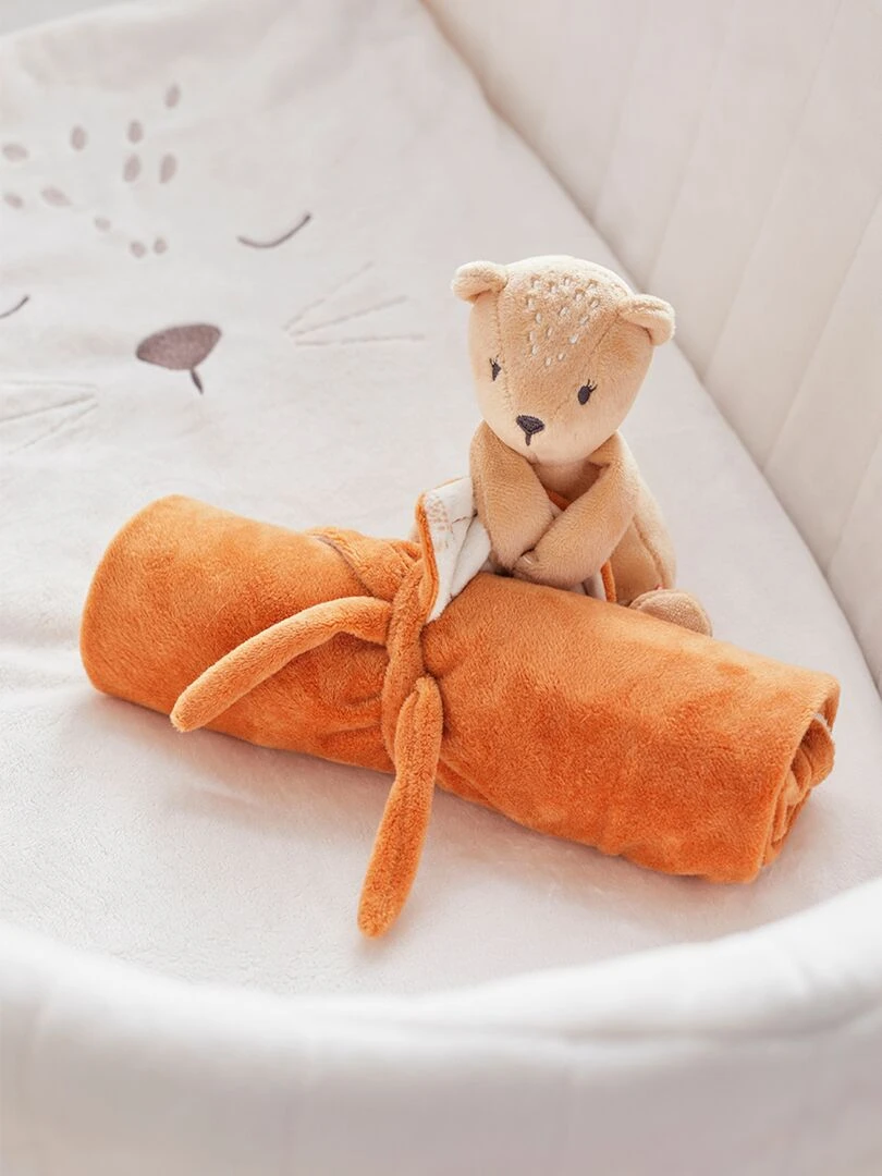 Ma première couverture Kendi en Veloudoux écru/caramel Beige