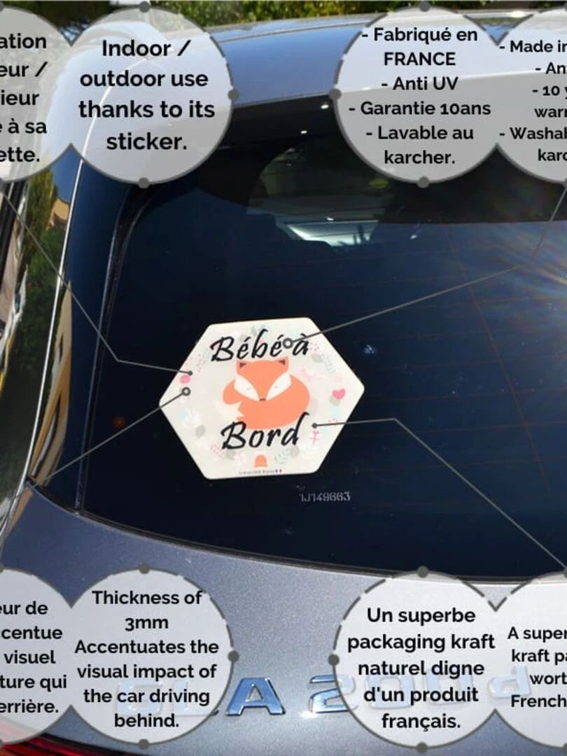 Adhésif / Autocollant bébé à bord   Renard   Orange