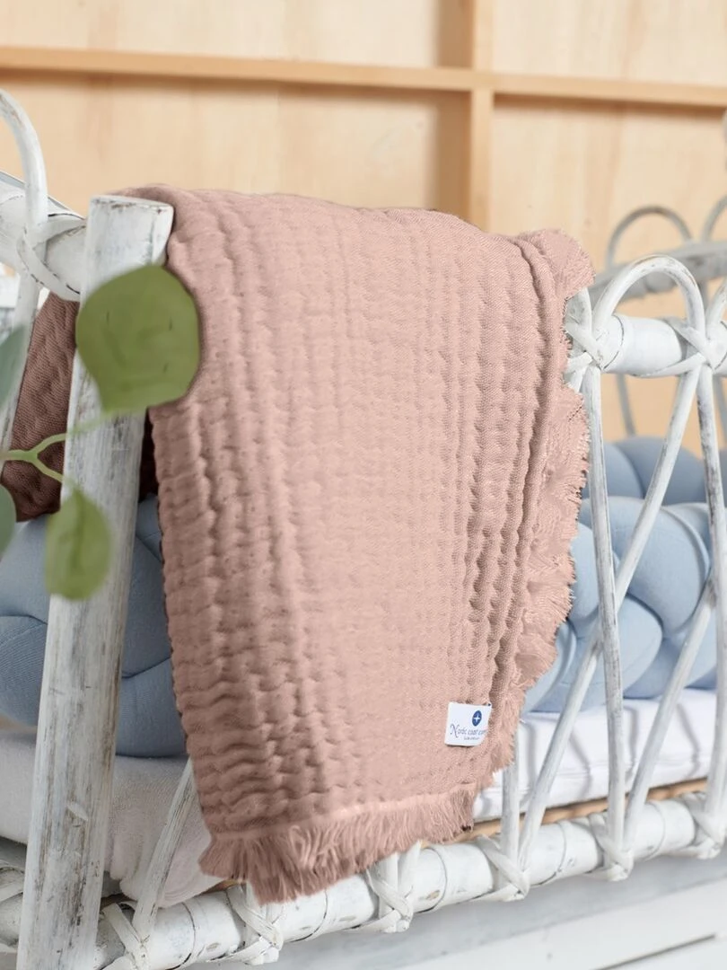 Couverture mousseline avec franges bebe respirante 4en1   Rose pâle