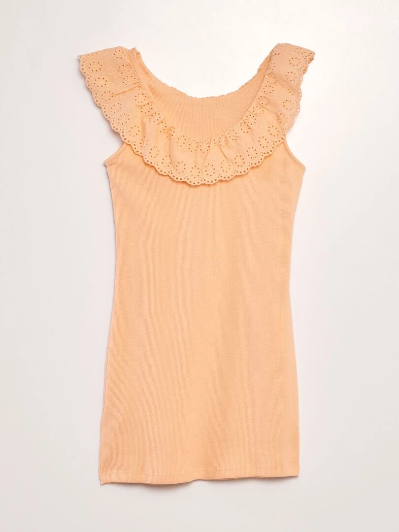 Robe côtelée avec large col brodé Orange