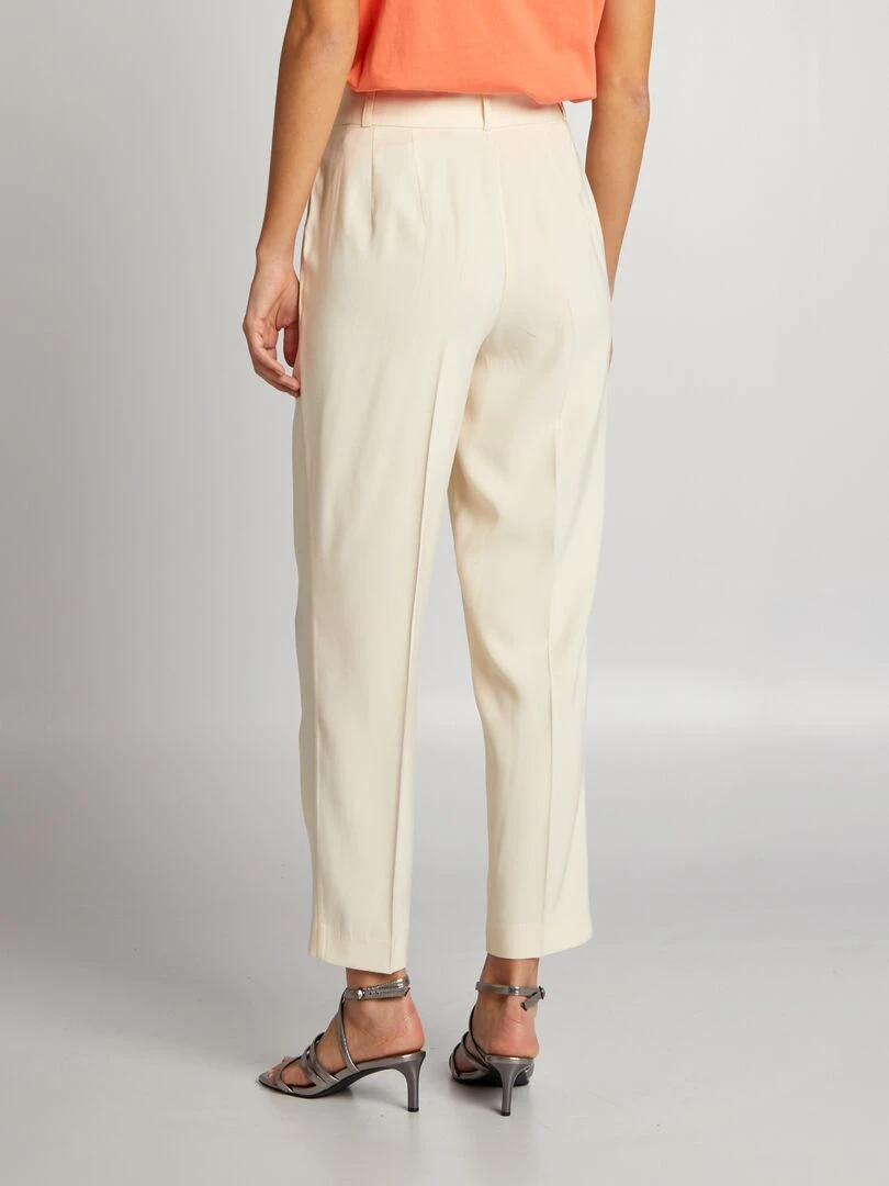 Pantalon droit à taille haute   Crème