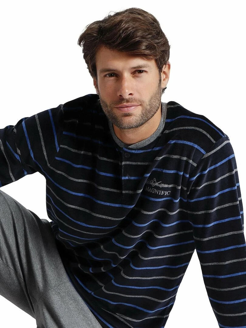 Pyjama pantalon et haut Velour Blues   Bleu marine