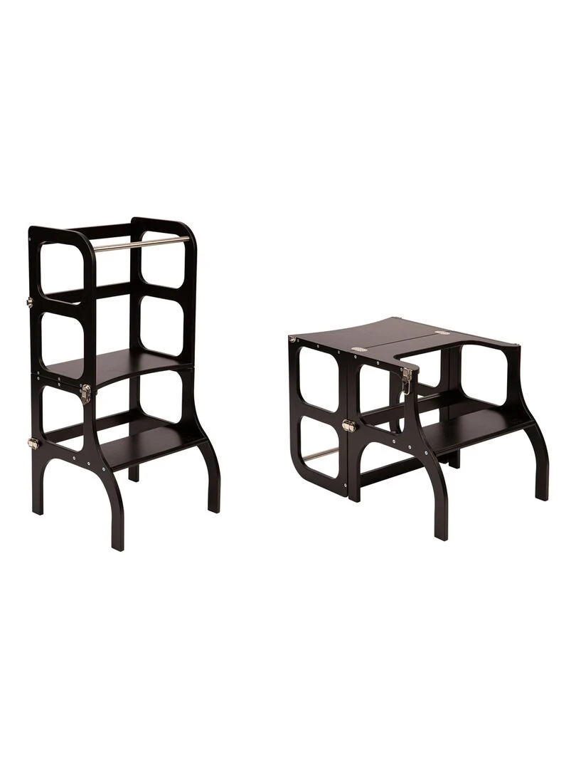 Tour d'observation Montessori transformable Step'N'Sit Black Silver Noir