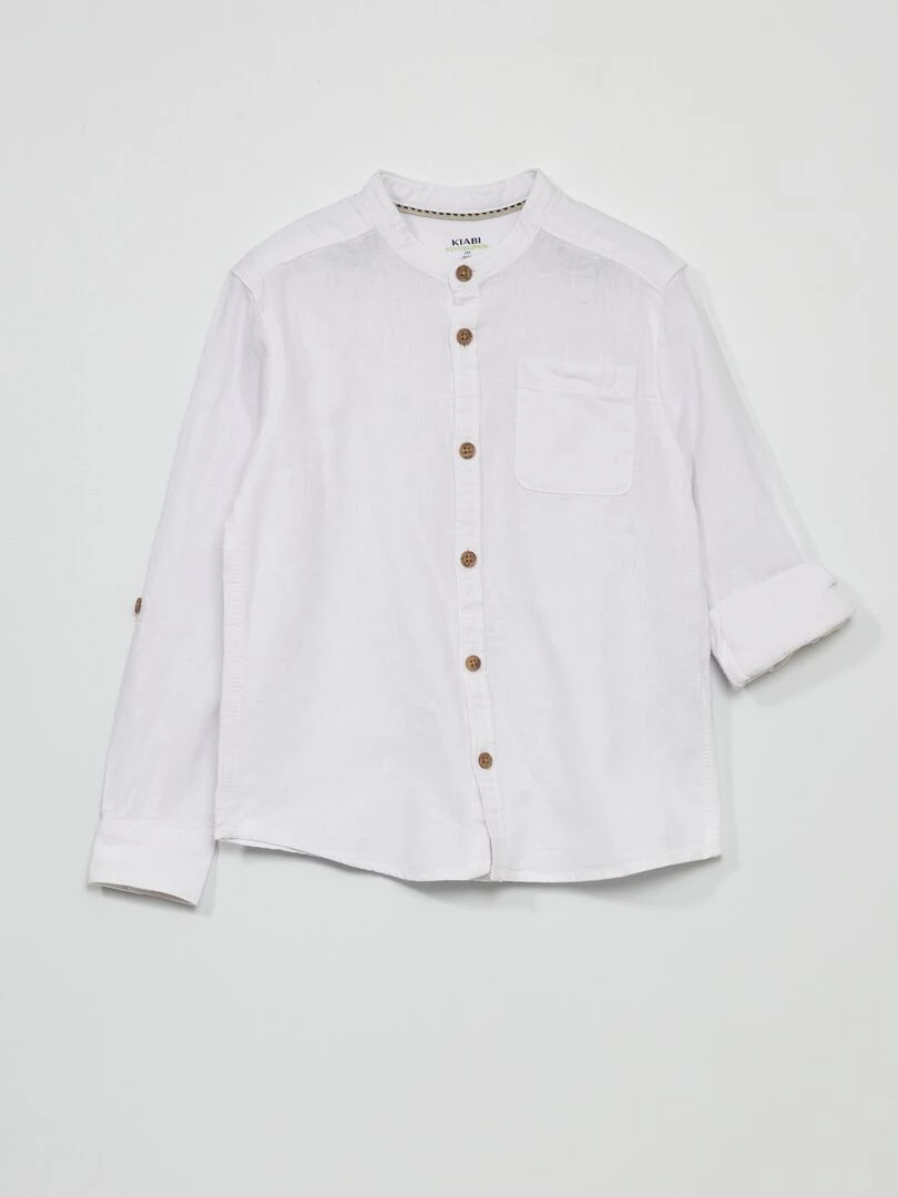 Chemise en lin col mao   blanc