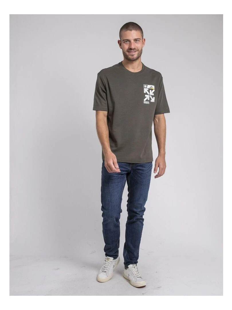 T shirt col rond oversize pur coton JOEDEN   Kaki