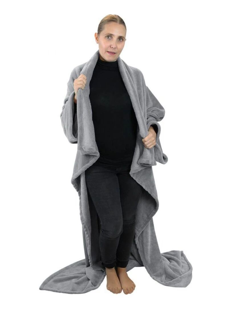 Couverture polaire plaid intégral avec manches et poche   Adulte   Vivezen   Gris