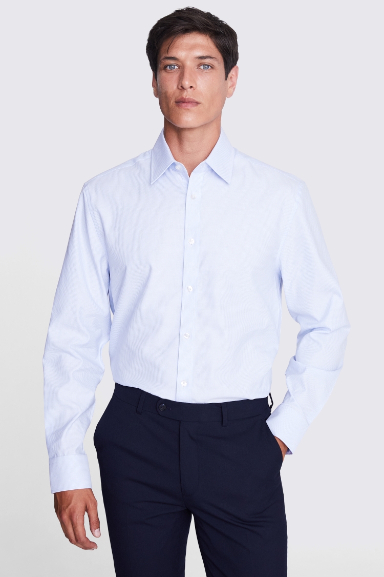 Tailored Fit Blue Printed Non-Iron Shirt   Buy Online at Moss