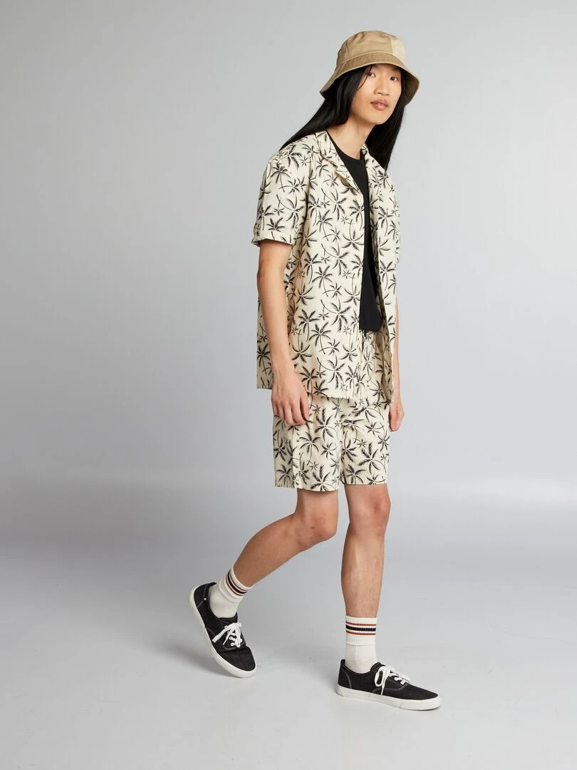 Short en coton imprimé Beige