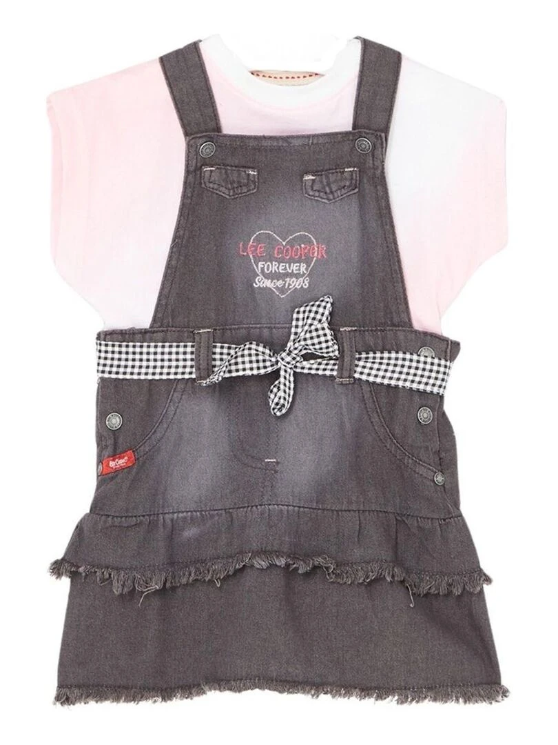 Lee Cooper Ensemble T shirt robe salopette bébé fille Imprimé Logo Noir