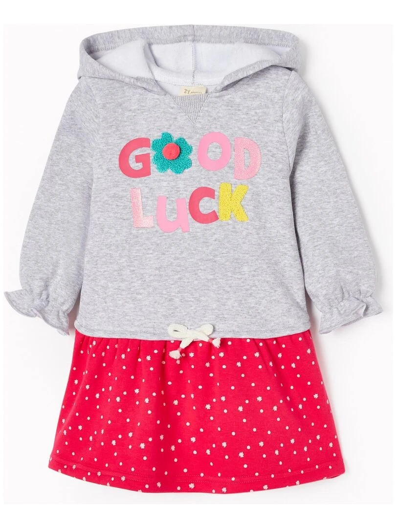 Robe Sweat Effet Thermique Bébé Fille 'Bonne Chance' manches longues READY PLAYER Gris clair