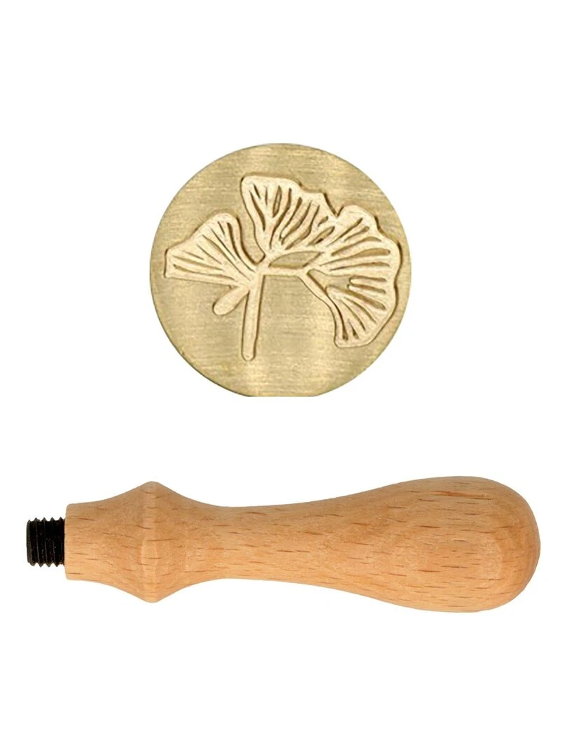 Manche en bois pour cachet de cire + Tampon Ginkgo N/A