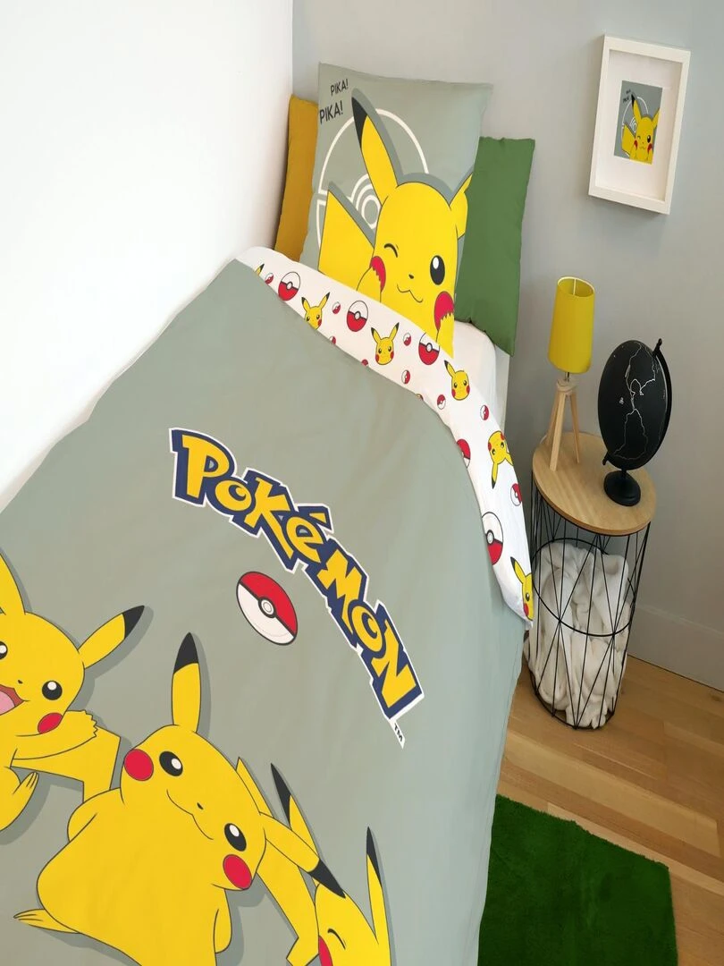Housse de couette Pikachu Pokémon 140x200 cm 100% Coton Vert Sauge Vert