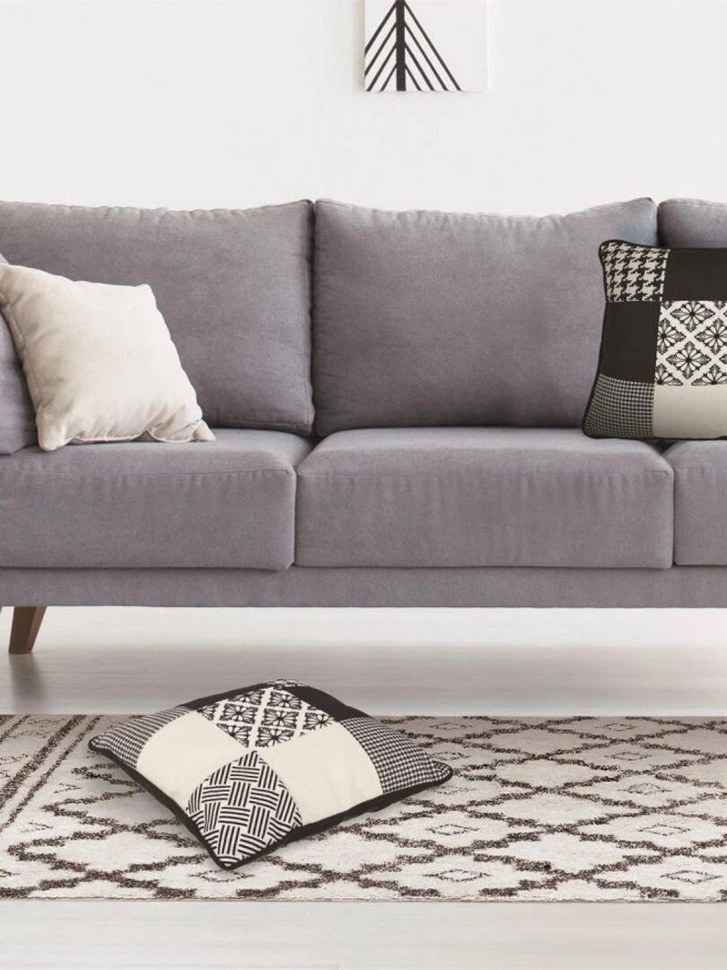 Coussin patchwork noir et blanc déhoussable 40x40 cm   Blanc Noir