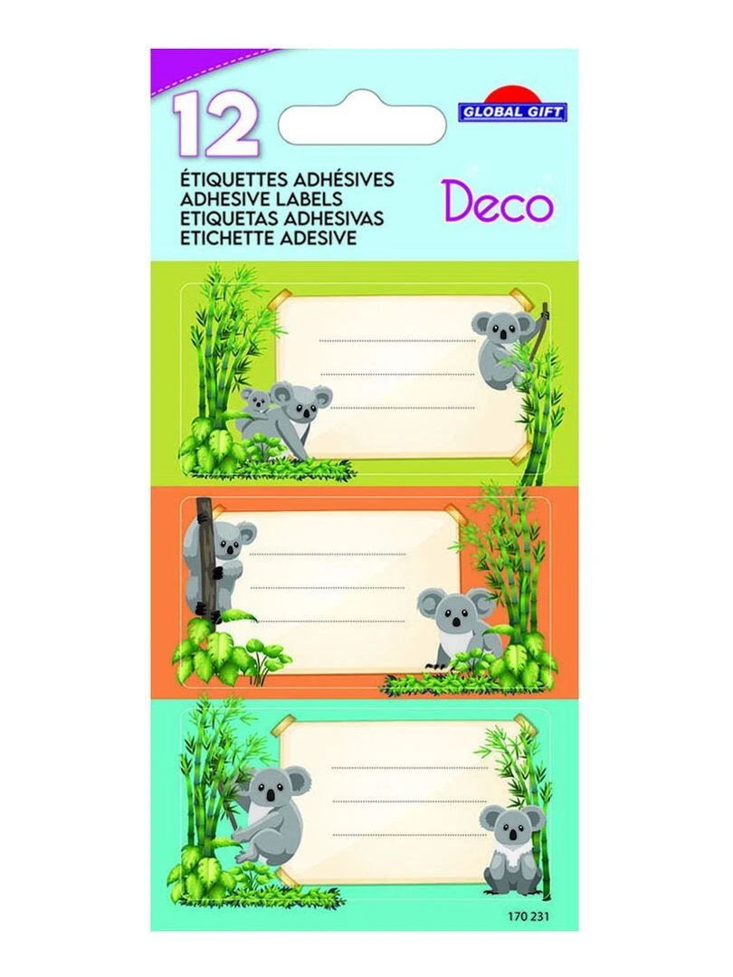 12 étiquettes adhésives scolaires Rectangle Koalas N/A