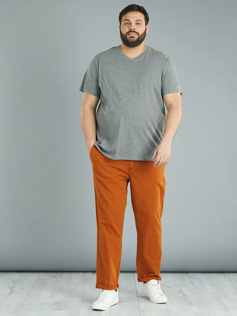 T shirt en jersey à col V   gris chiné