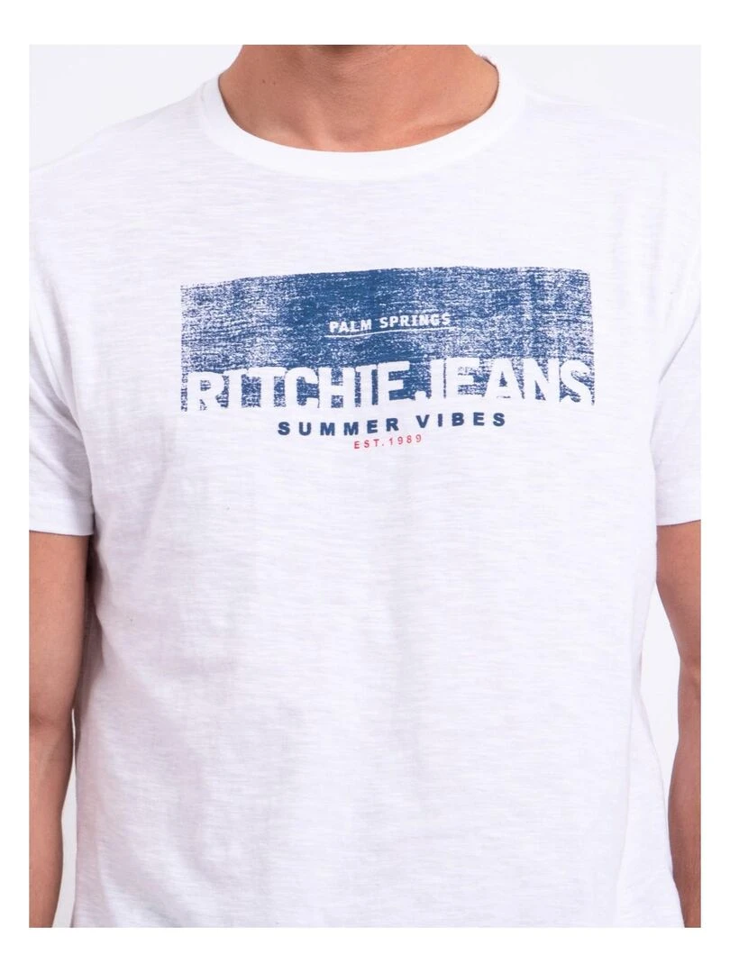 T shirt manches courtes col rond pur coton NOTELOX   Blanc