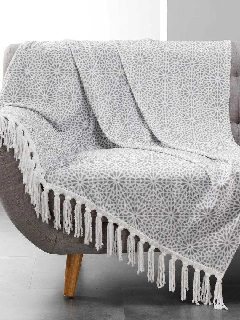 Plaid Couverture à franges Collection Tunis Gris