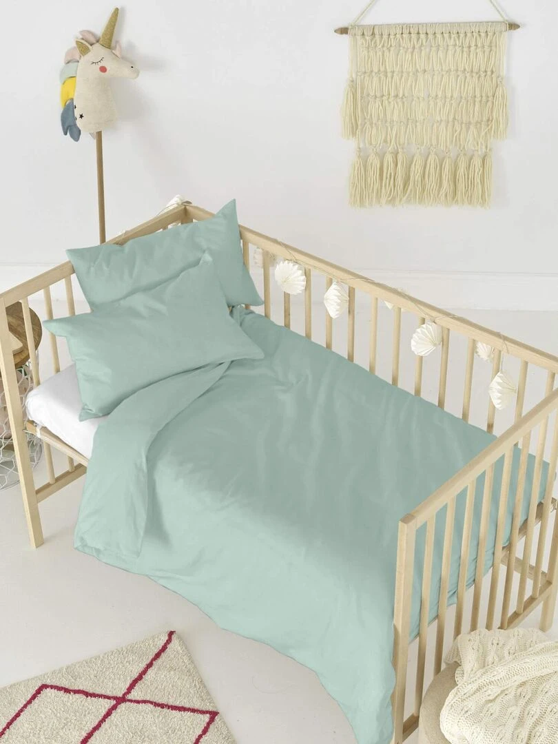 Parure housse de couette 2 pièces Basic Berceau "Happyfriday" Vert clair
