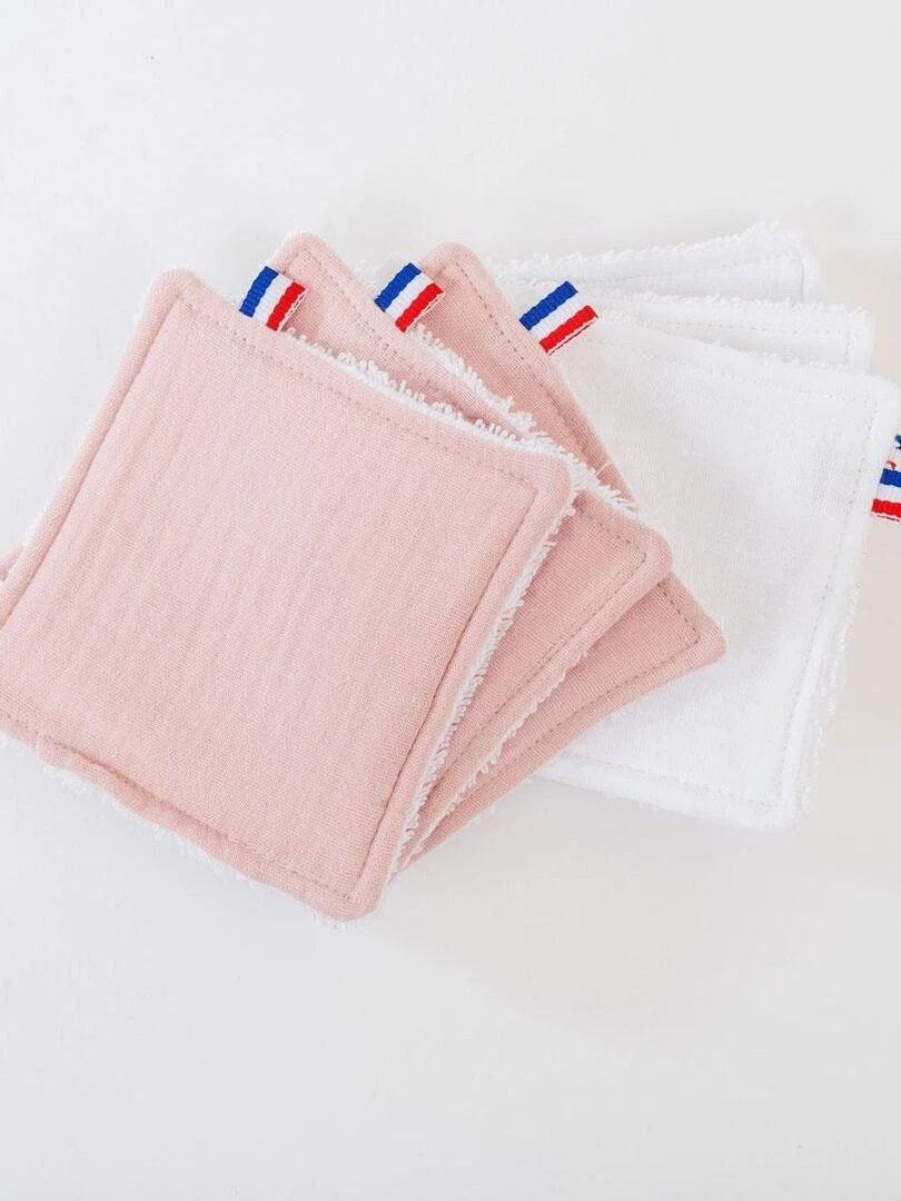 Lingettes lavables en Coton Bio Blanc et Rose Blanc Rose