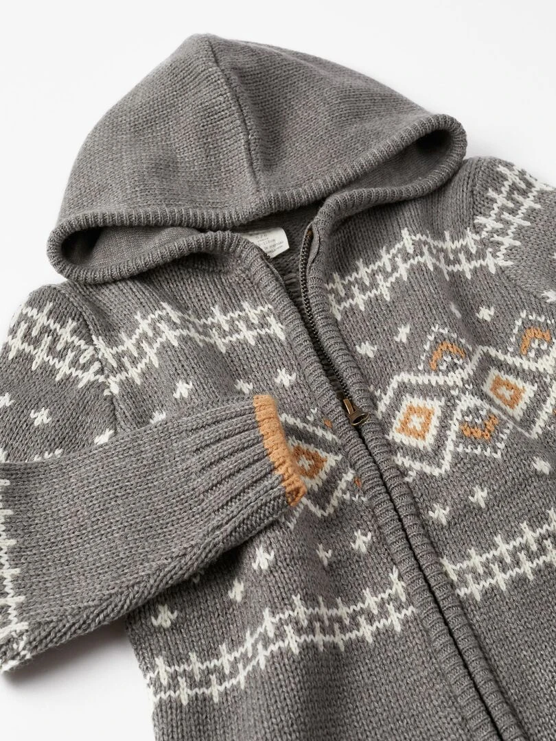 Manteau à Capuche en Maille Jacquard pour Garçon   NOËL   Gris foncé