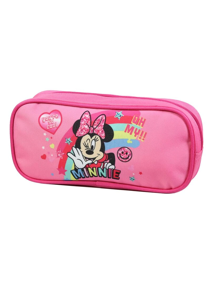 BAGTROTTER Trousse scolaire rectangulaire Disney Minnie Rose Arc en ciel Rose