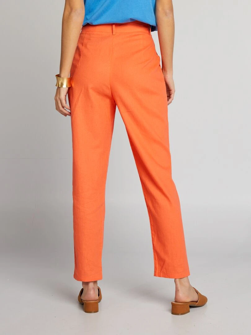 Pantalon carotte en lin   Orange