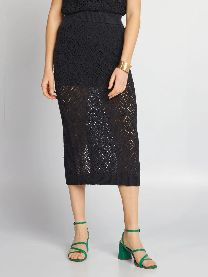 Jupe midi en tricot noir