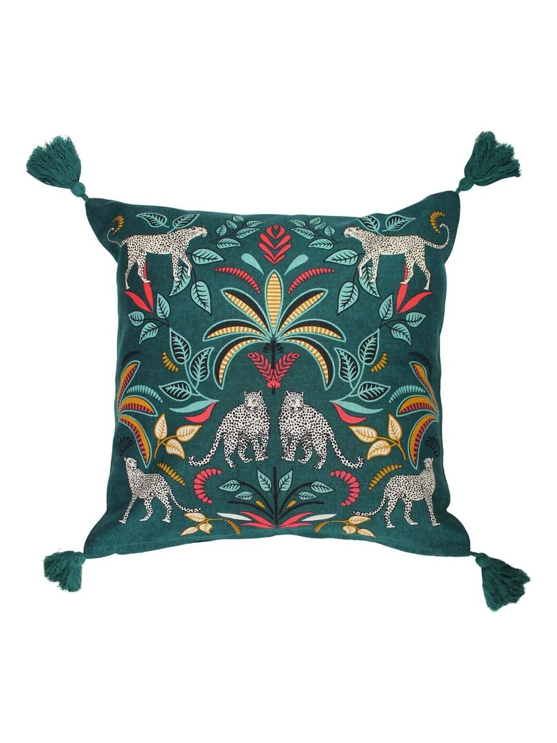 Housse de coussin bleu en coton Bleu