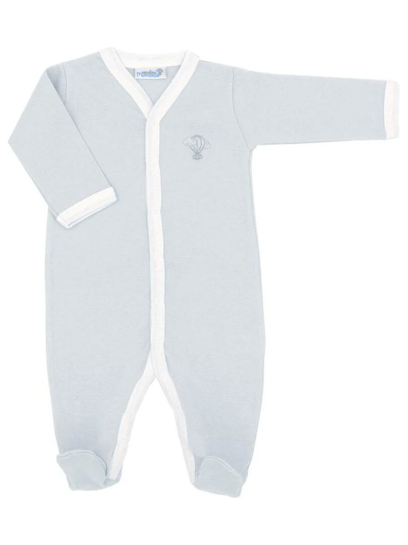Pyjama été léger 100% coton biologique 1 à 6 mois Bleu clair