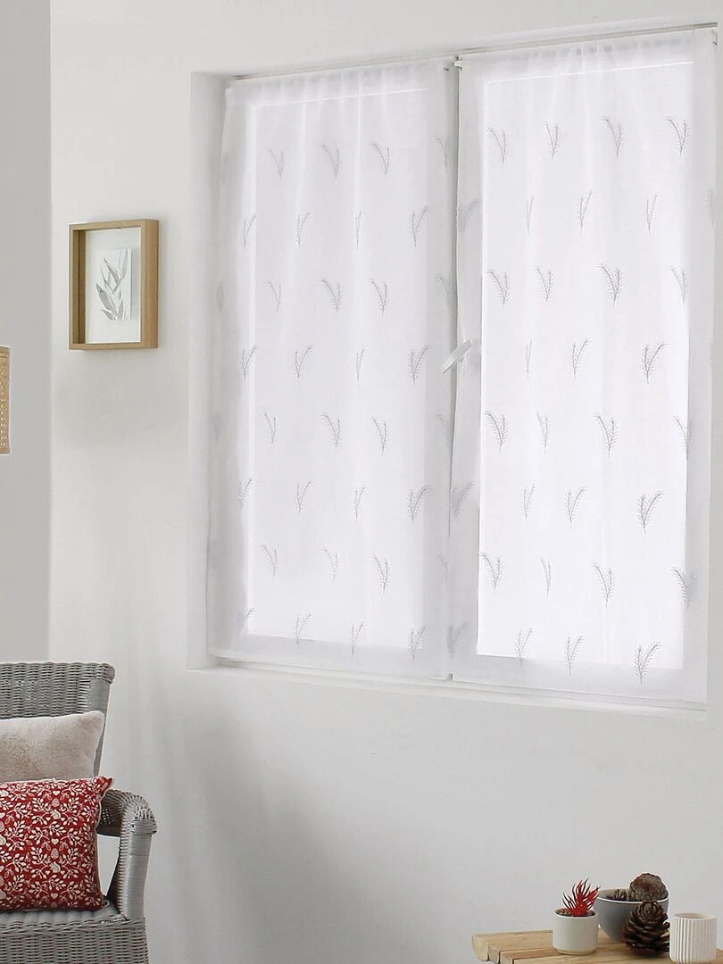 Paire de vitrages aux broderies bicolores Blanc