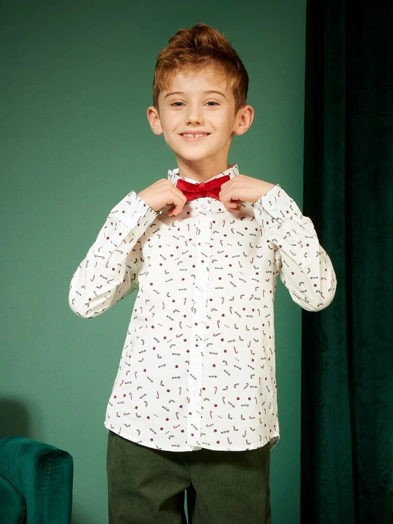 Chemise avec imprimé + nœud papillon Blanc/rouge
