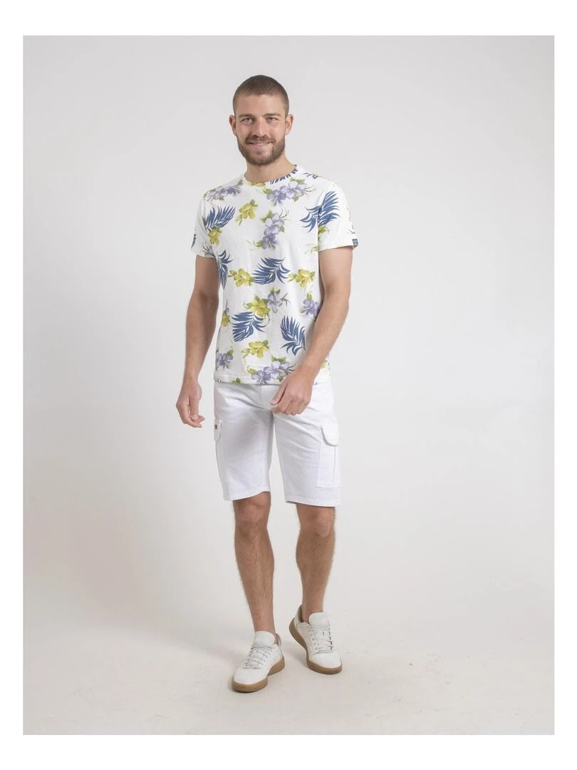 T shirt col rond pur coton motifs NULIBIS   Ecru