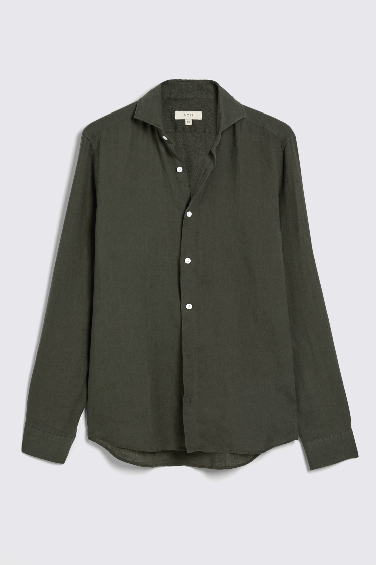 Tailored Fit Khaki Linen Shirt   Buy Online at Moss