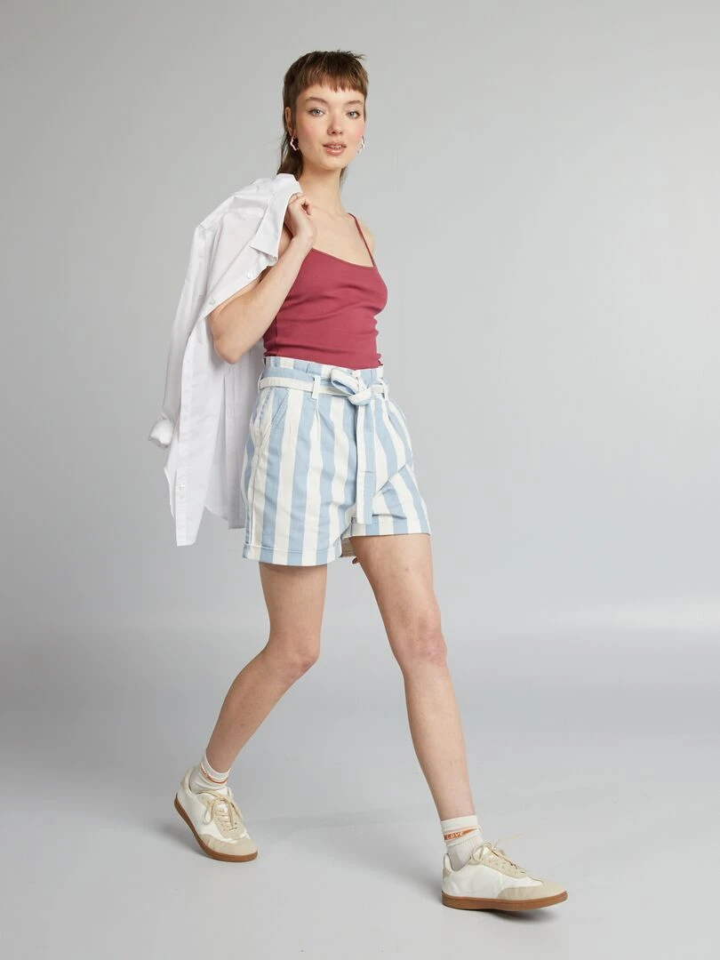Short en twill Bleu rayé