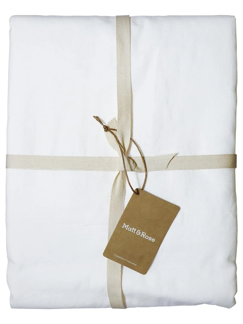 Parure de lit unie en coton taies à volant  COTON LAVÉ   Blanc