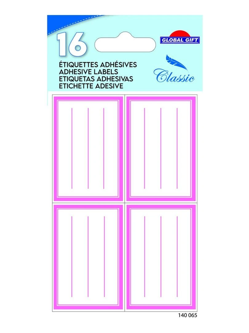 16 étiquettes adhésives scolaires Rectangles Roses N/A