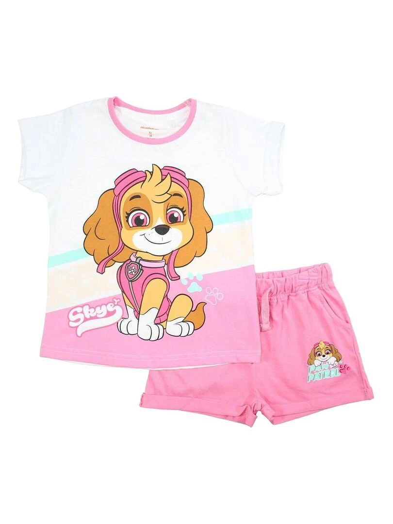 Paw Patrol Ensemble T shirt short fille Imprimé La Pat' Patrouille Rose