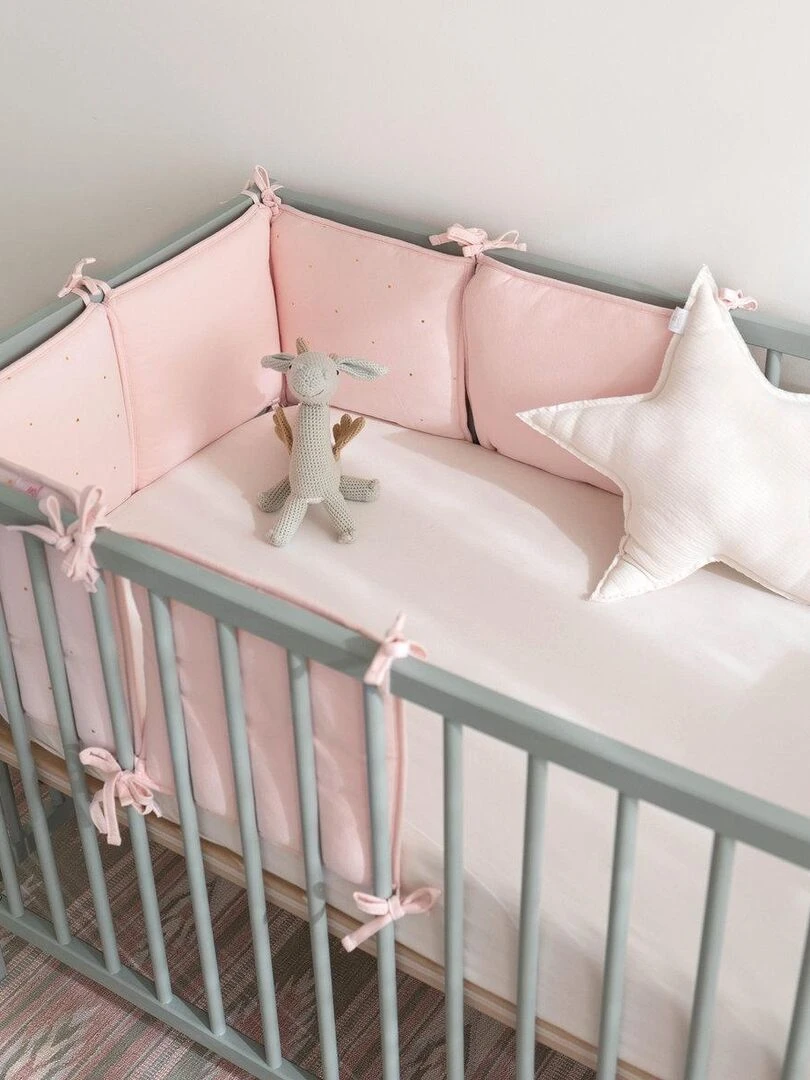 Bemini Tour de lit parc 6 coussins Pady jersey et jersey Rose clair