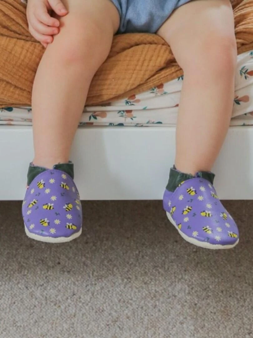 Chaussons cuir bébé Mireille les abeilles   Violet