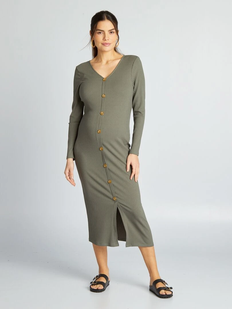 Robe grossesse maille côtelée   Kaki