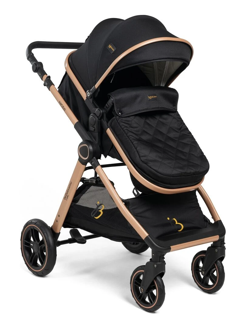 BEBELISSIMO   Poussette combinée trio 3 en 1   siège auto 0m   jusqu’à 22kg – Nicea   gold   Noir